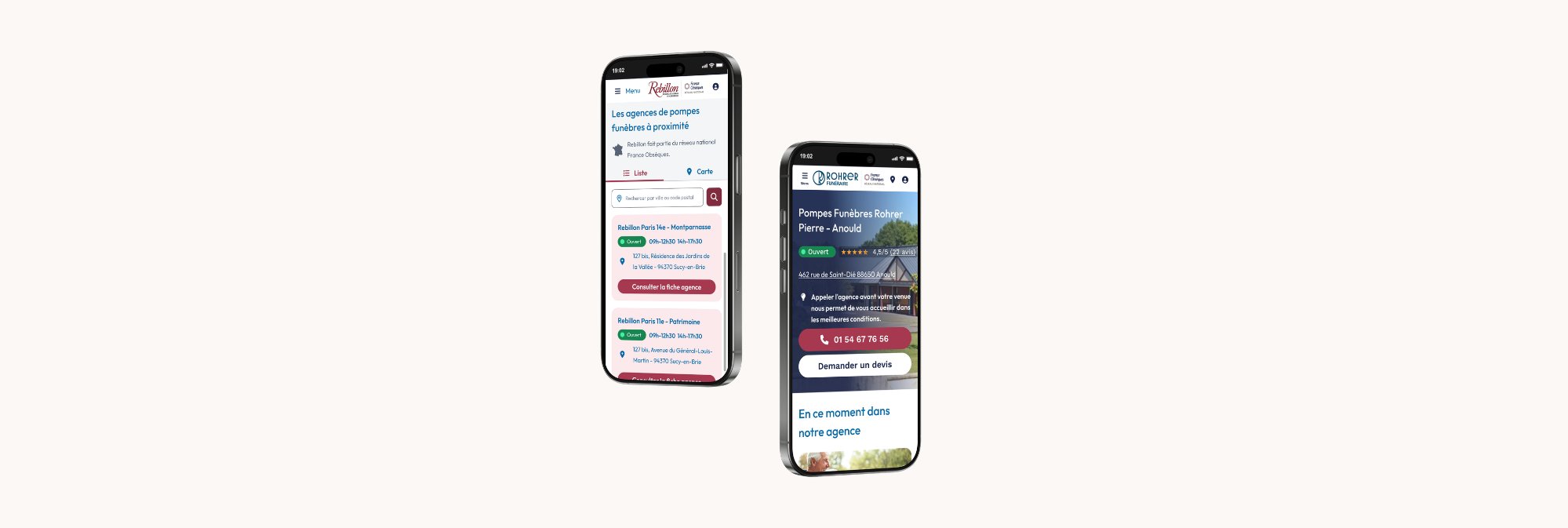 Déclinaisons mobile des mini-sites enseignes France Obsèques